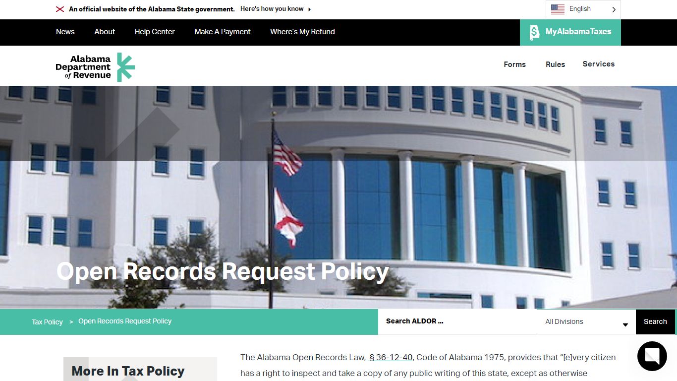 Open Records Request Policy - Alabama Department of Revenue